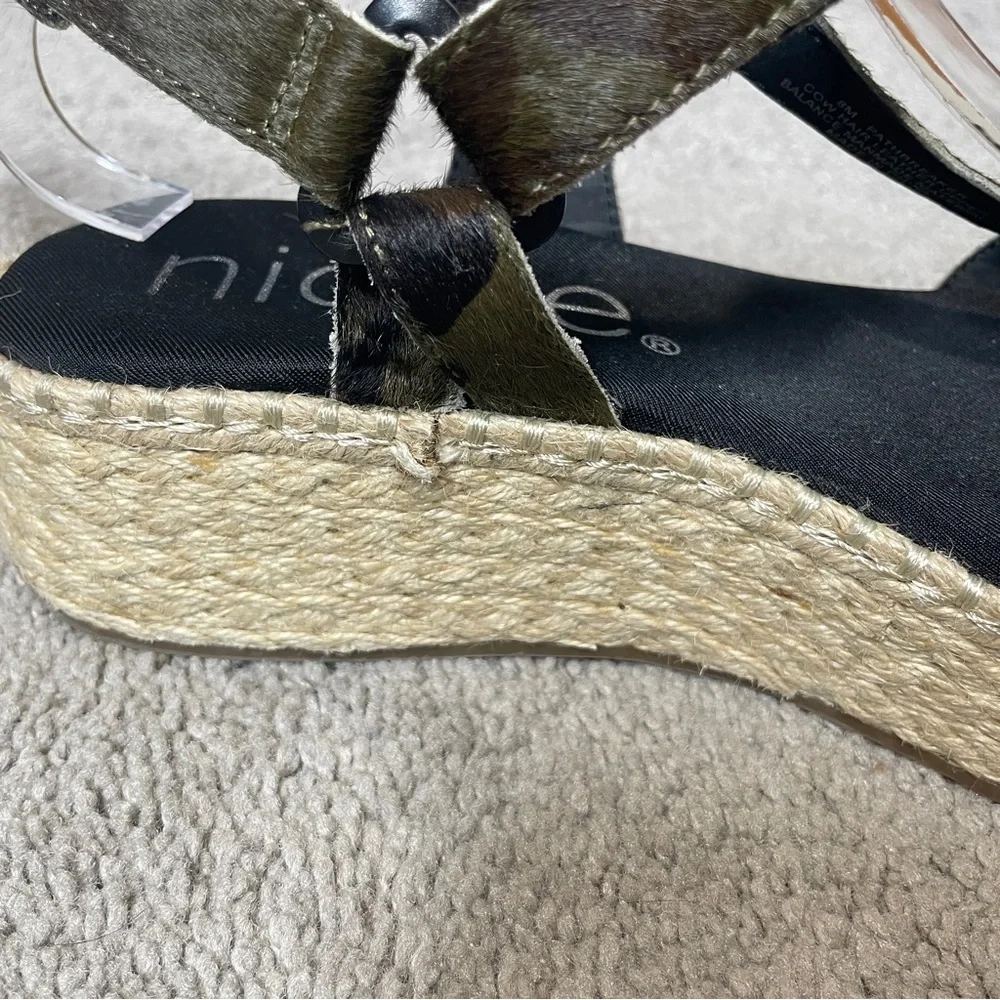 Nicole Women's Pathbreaker Green Camo Calf Hair Espadrille Wedge Sandal size 8M‎